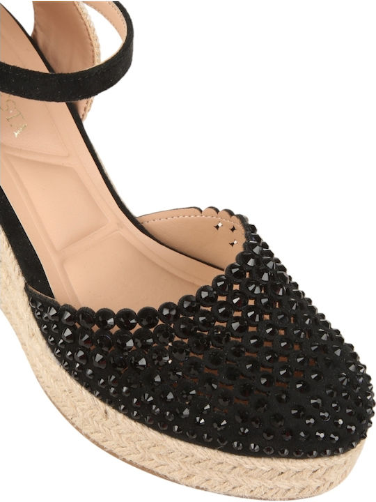 Sommer Damenplattformen in Stil Espadrilles Schwarz