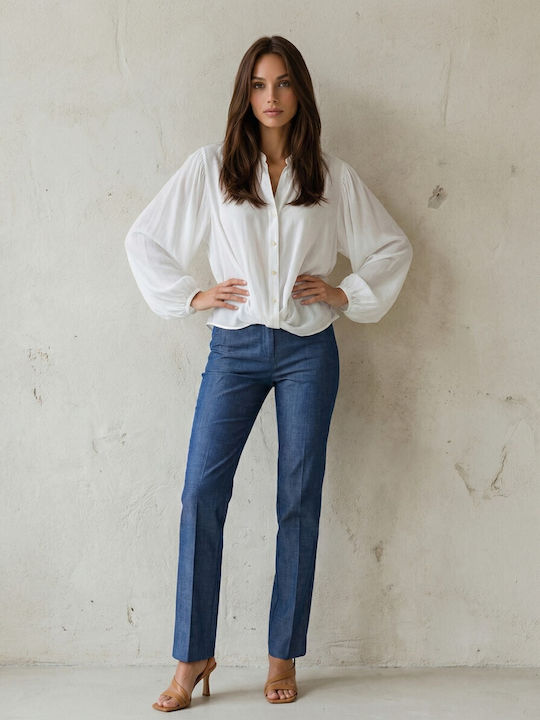 Long Sleeve Women's Denim Shirt Ecru