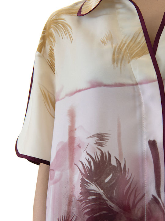 Shirt Short Sleeve Women's Satin Shirt Yellow