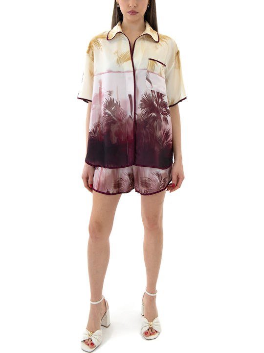 Shirt Short Sleeve Women's Satin Shirt Yellow