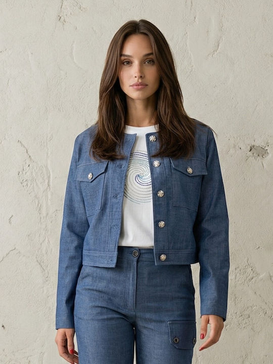 Derpouli Short Women's Waisted Blazer Blue