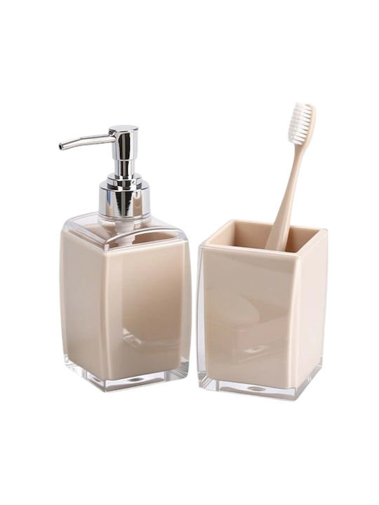Avizar 4pcs Bathroom Accessories Set Soap Dispenser Tumbler Soap Dish Beige Avizar 4pcs Bathroom Accessories Set Soap Dispenser Tumbler Soap Dish Beige