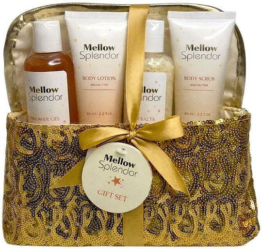 Set Spa Pentru Femei Mellow Splendor Gel De Duș Loțiune De Corp Sare De Baie Exfoliant De Corp Pouch Cosmetic