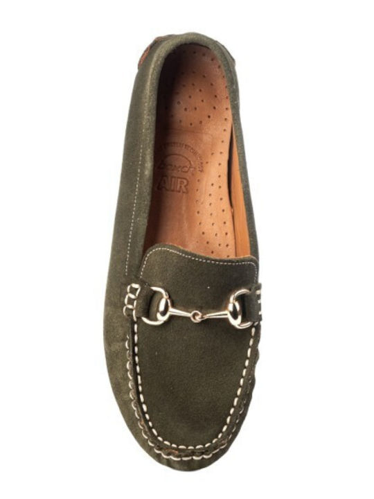 Leather Women's Loafers in Khaki Colour