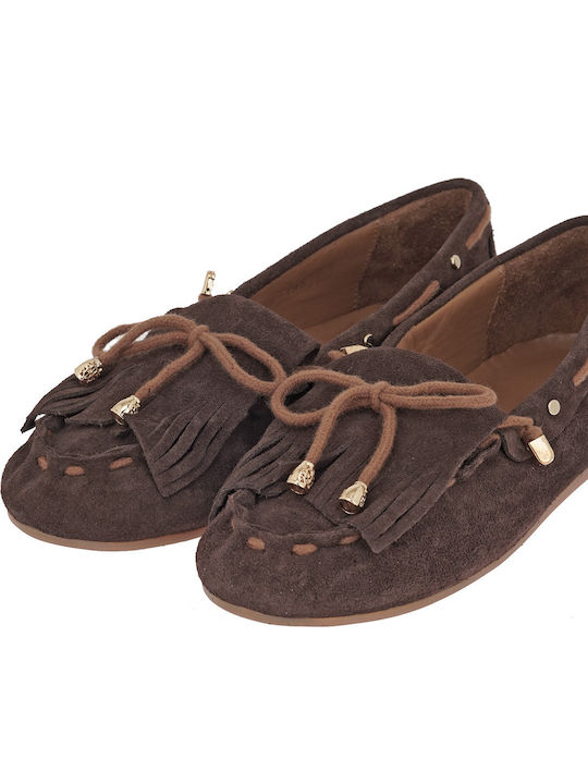 Leather Women's Loafers in Brown Colour