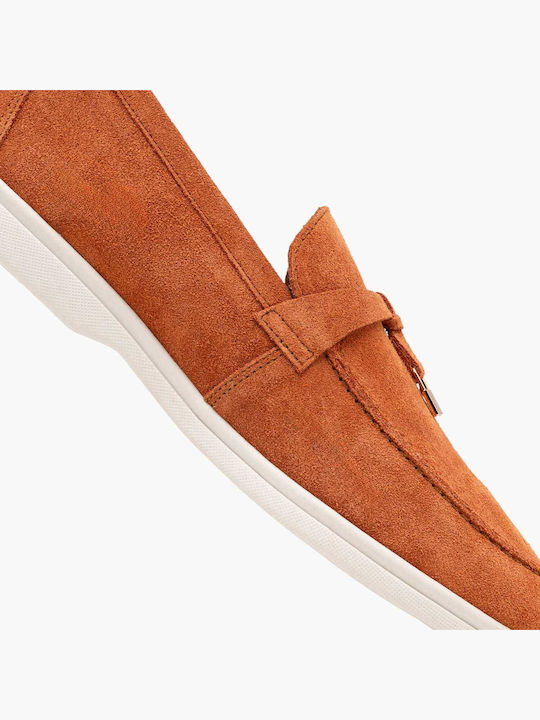 Leather Women's Loafers In Orange Colour