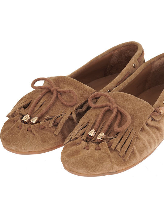 Leather Women's Loafers in Brown Colour