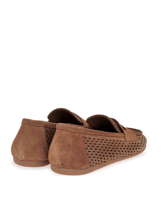 Leather Women's Loafers in Tabac Brown Color