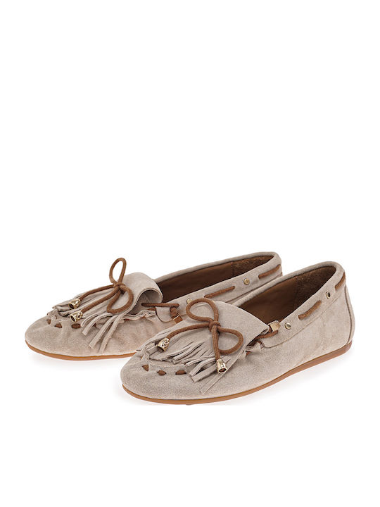Δερμάτινα Γυναικεία Loafers σε Μπεζ Χρώμα