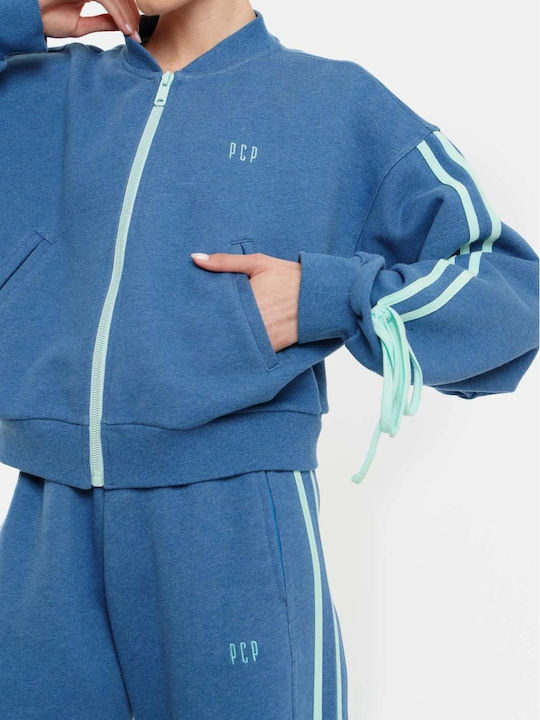 Women's Hooded Sweatshirt Cardigan Blue