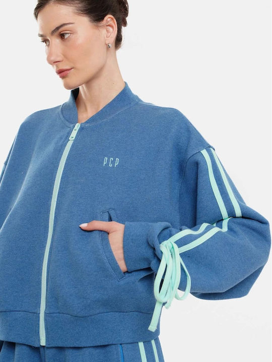 Women's Hooded Sweatshirt Cardigan Blue