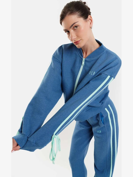 Women's Hooded Sweatshirt Cardigan Blue