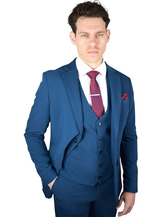 Men's Suit with Vest Petrol Blue