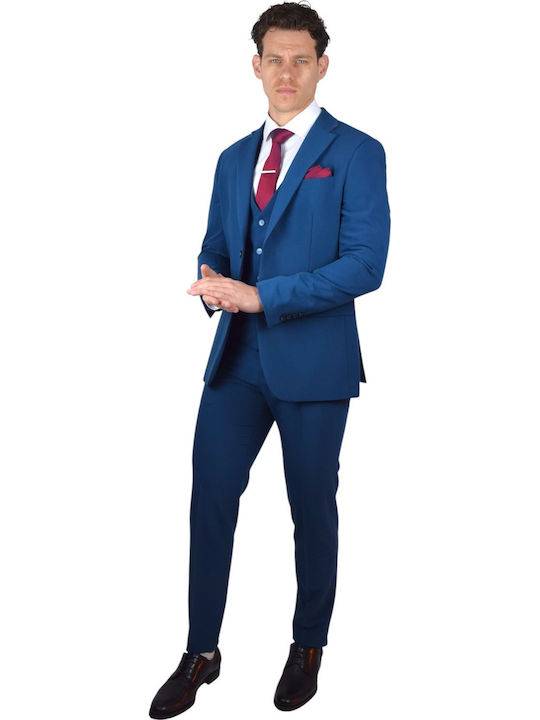 Men's Suit with Vest Petrol Blue