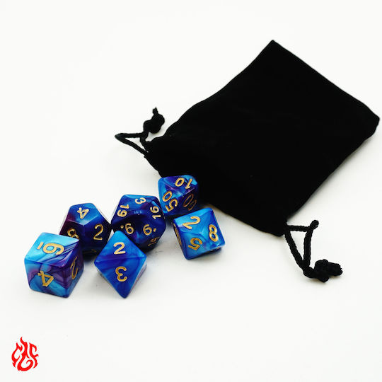 Two-Tone Blue Purple Dice Set Pouch Set of Acrylic Dice RPG Dungeons & Dragons Pathfinder Wargames