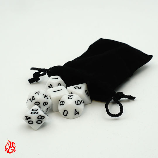 Set of Matte White Dice Pouch Set of Acrylic Dice RPG Dungeons & Dragons Pathfinder Wargames