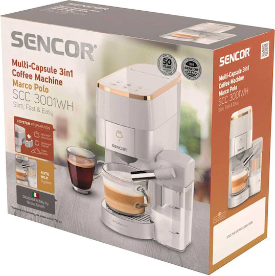 Sencor Кафемашина за Капсули Dolce Gusto Налягане 19 bar с Разпенител за Мляко Бяла