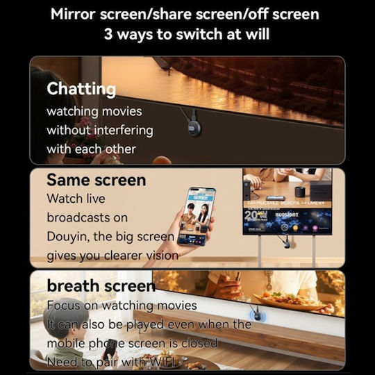 Adaptor Screen Mirroring Wireless Dual Band 2.4ghz/5ghz Full Hd 1080p Yesido Negru