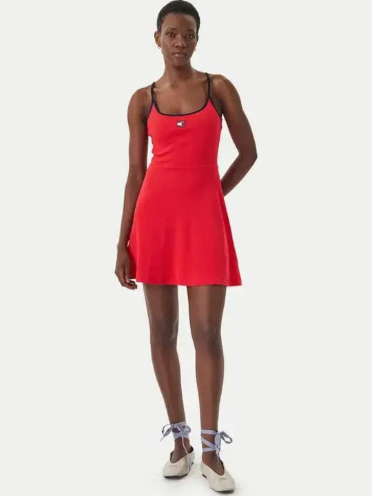 Summer Mini Athletic Dress with Spaghetti Straps Red