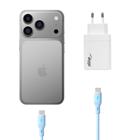 Akyga Charger Without Cable GaN with 2 USB-C Ports 45W Power Delivery / Quick Charge 3.0 White (AK-CH-29)
