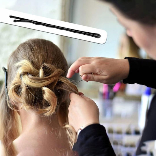 Schwarze Metall Haarspangen Damen Rippendesign Ball Tip 48 Stück
