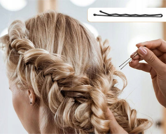 Schwarze Metall Haarspangen Damen Rippendesign Ball Tip 48 Stück
