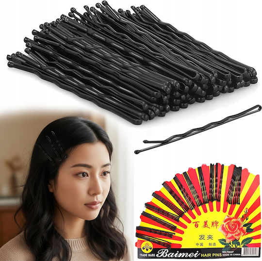 Schwarze Metall Haarspangen Damen Rippendesign Ball Tip 48 Stück