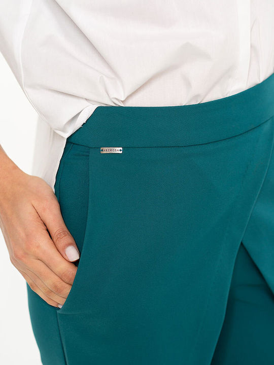 Pantaloni Dama Din Țesătură Cu Linie Tapered Cu Dungi Turcoaz
