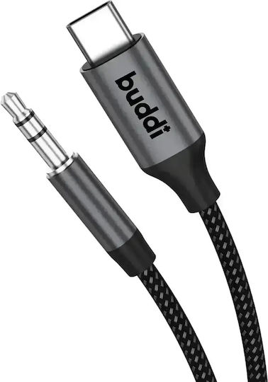 Buddi Cablu Flex USB 2.0 USB-C Male - 3,5 mm Negru 2m