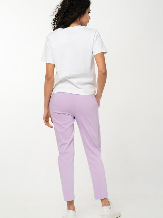 Pantaloni Dama Din Țesătură În Linie Tapered Violet