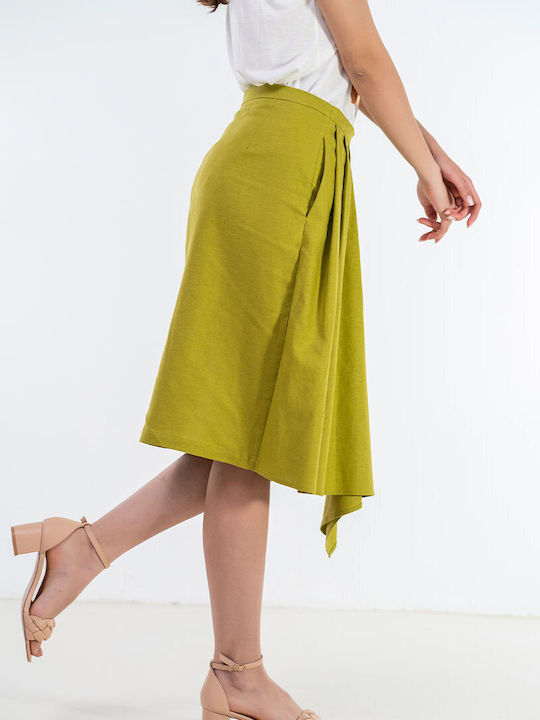 Leinen Plissierte Damenrock Lime