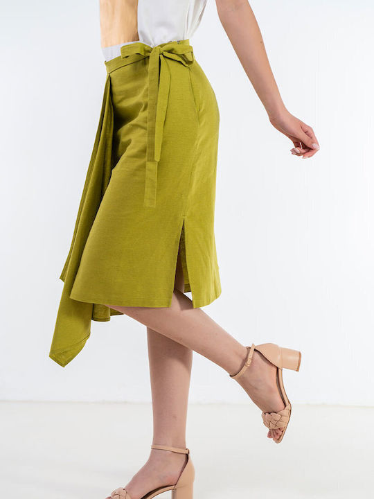 Leinen Plissierte Damenrock Lime