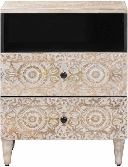 Bedside Table Made of Solid White Wood 50x33x60cm