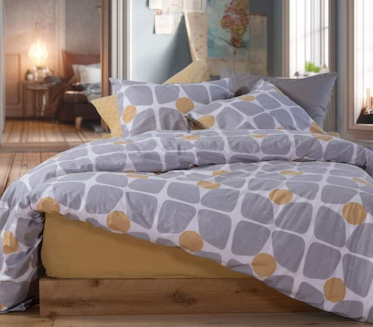 Nef-Nef Homeware Casual Set Bed Sheets Super Double With Rubber Hugger 160x200+35cm Yellow 4 Pieces