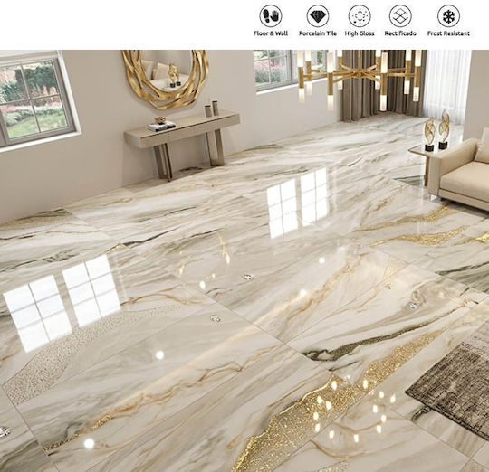 LV Granito Fliese Für Innenbereich Boden / Wand Porzellan Glänzende Oberfläche 120x60cm Golden