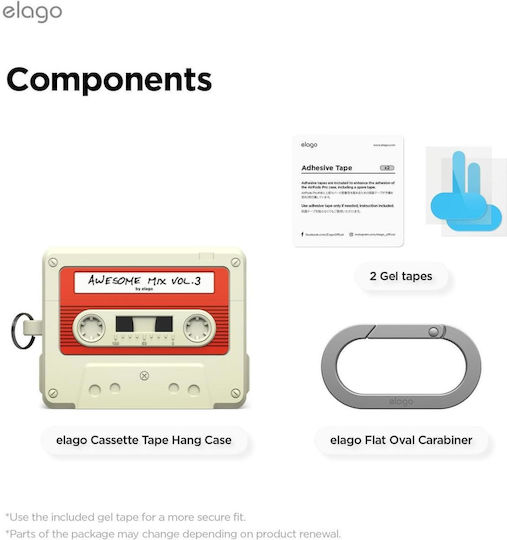 Elago Cassette Tape Hang Silicone Case with Hook in White Color for Apple AirPods Pro 3