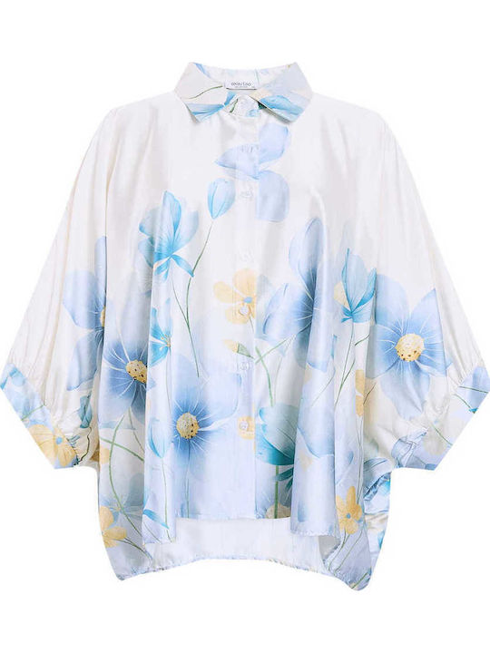 Celestino Γυναικεία Πουκαμίσα Oversized Floral Loose Fit Γαλάζιο