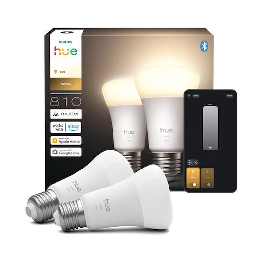 Philips Smart Bulbs 'hue White A60' LED for E27 Socket Warm White 810lm 2 Pieces