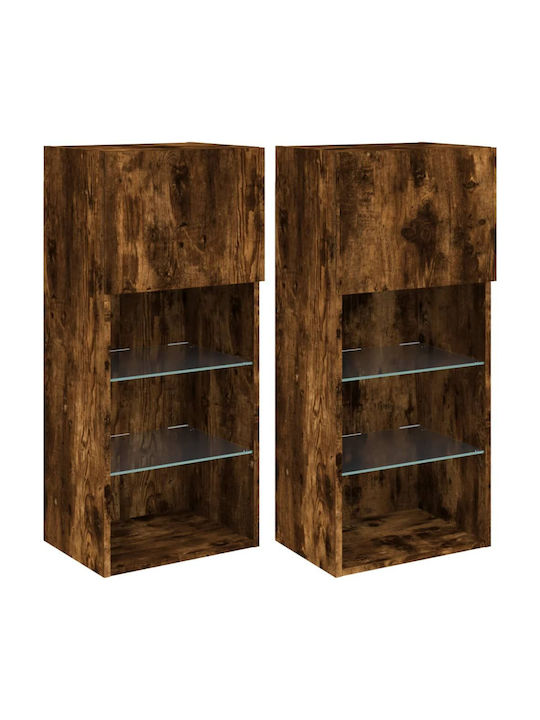 Hanging Living Room Cabinet Made of Particle Board with Lighting Smoky Oak 40.5x30x90cm