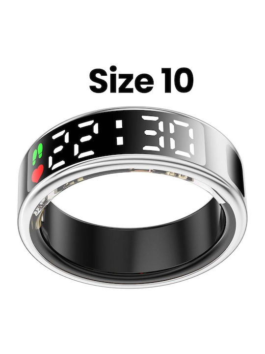 Avizar Saturn Smart Ring 19.8mm Waterproof with Heart Beat Monitor Silver