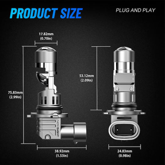 NovSight Car and Motorcycle Lamp HB3 Canbus LED 6500K Cold White 12V 60W