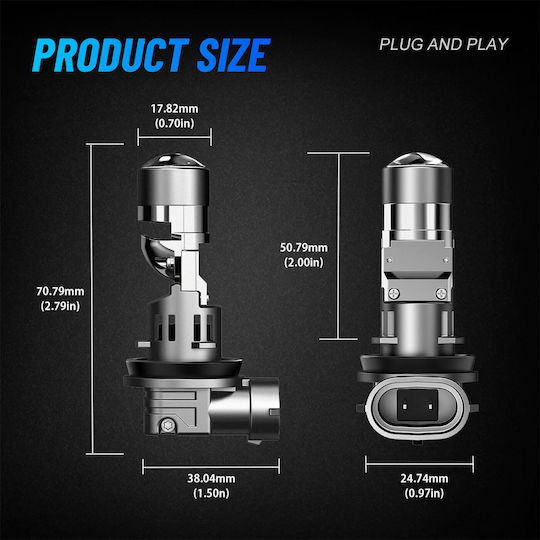 NovSight Car and Motorcycle Lamp H11 Canbus LED 6500K Cold White 12V 60W