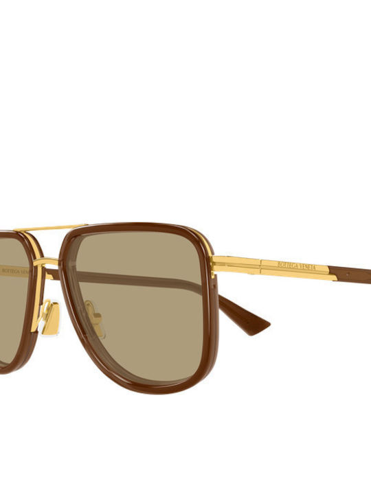 Bottega Veneta Unisex Γυαλιά Ηλίου με Χρυσό Κοκκάλινο Σκελετό και Χρυσό Φακό BV1463S 003