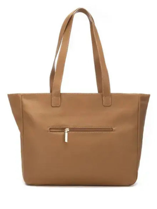 Damen-Schultertasche aus Wildleder in Camel