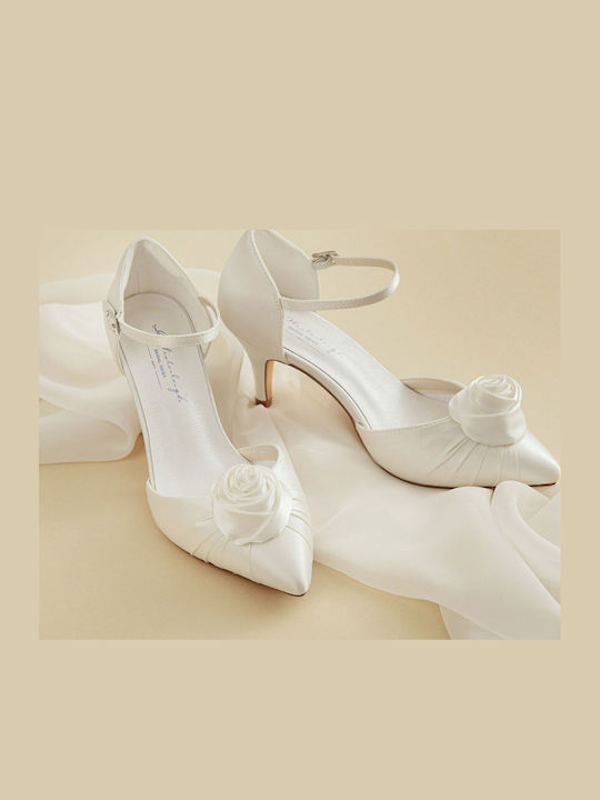 Leather Heels with Mid Heel Ecru