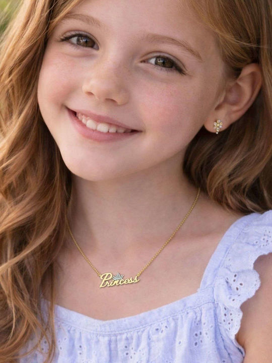 Disney Necklace With Tiara Design In Gold Plated Silver With Zircon NS00038QZWL-157CS