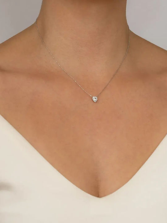 Halskette Rosette aus Weißgold 9K mit Zirkon