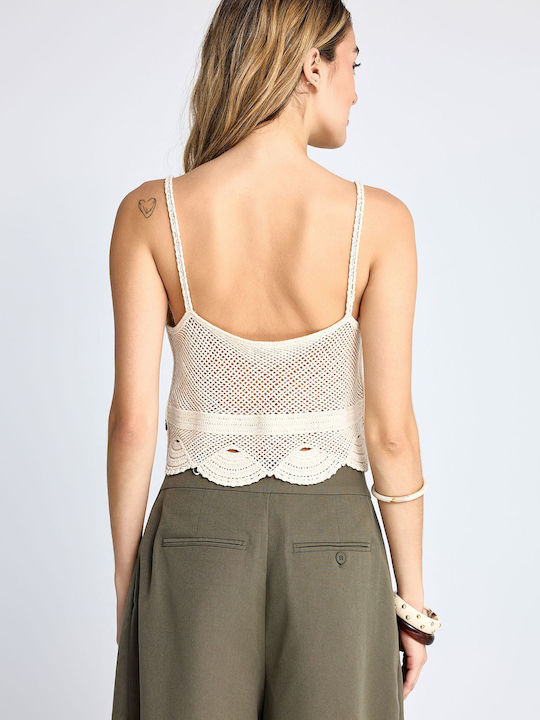Γυναικείο Crop Top Βαμβακερό με Τιράντες Λευκό