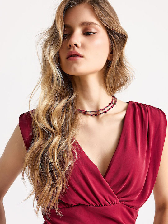 Women's Sleeveless Blouse with V Neckline Fuchsia