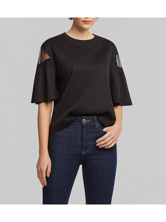 Women's Cotton Blouse with Mesh Black
